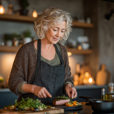 Щаслива літня пара готує здорову їжу разом